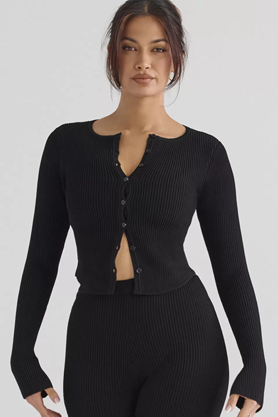 House of CB 'Sylvia' Black Ribbed Knit Cardigan Outlet