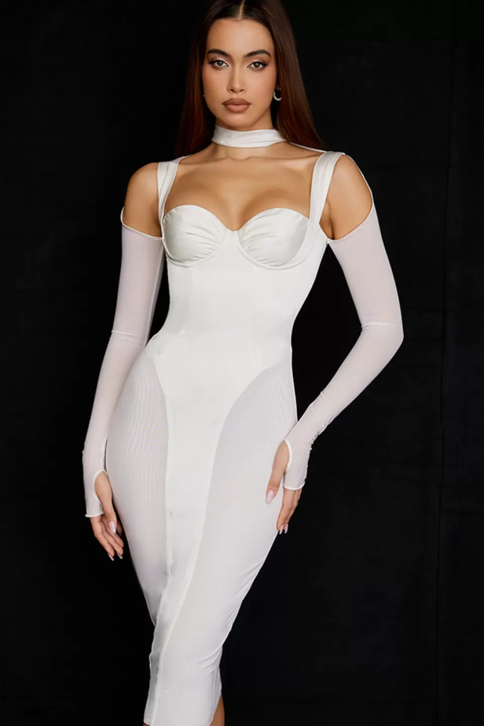 House of CB 'Talika' Ivory Corset Midi Dress Discount