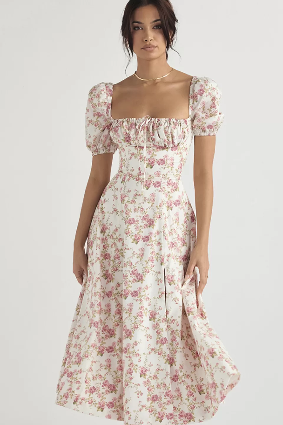 House of CB 'Tallulah' Rose Print Puff Sleeve Midi Sundress Hot