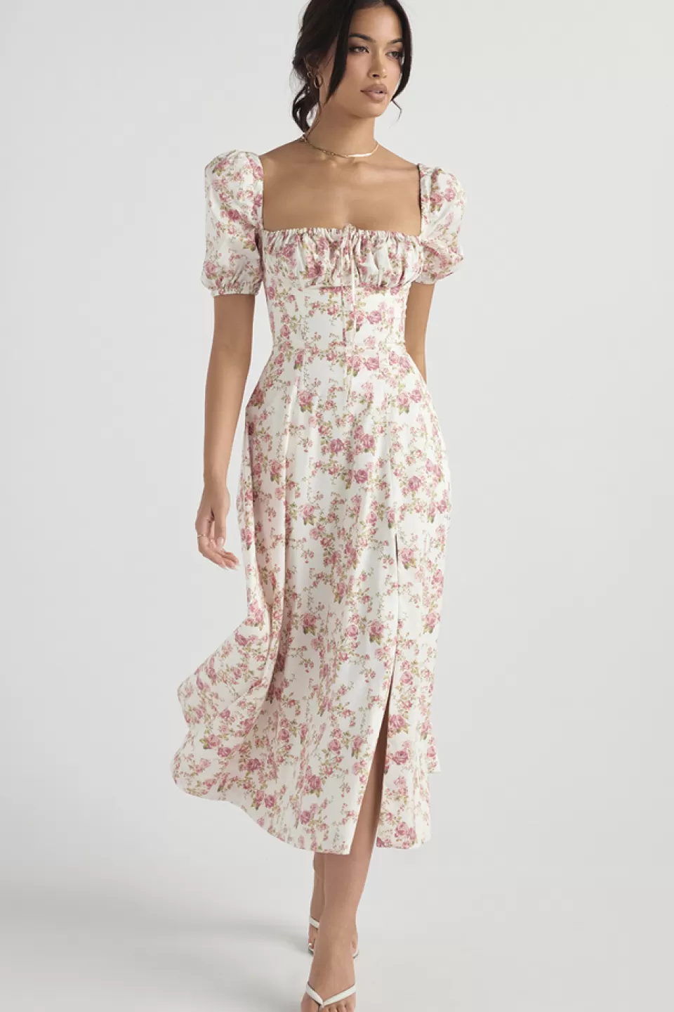 House of CB 'Tallulah' Rose Print Puff Sleeve Midi Sundress Hot