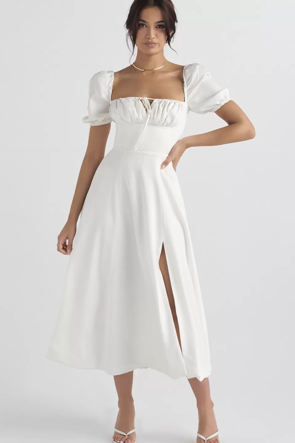 House of CB 'Tallulah' White Puff Sleeve Midi Sundress Cheap