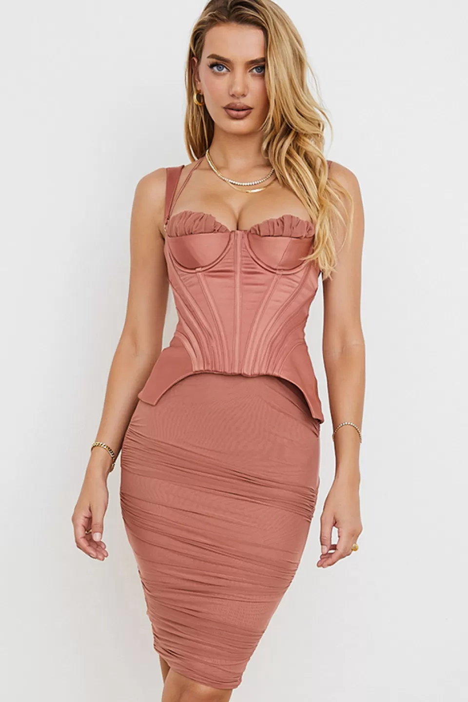 House of CB 'Talya' Antique Rose Corset Midi Dress Outlet