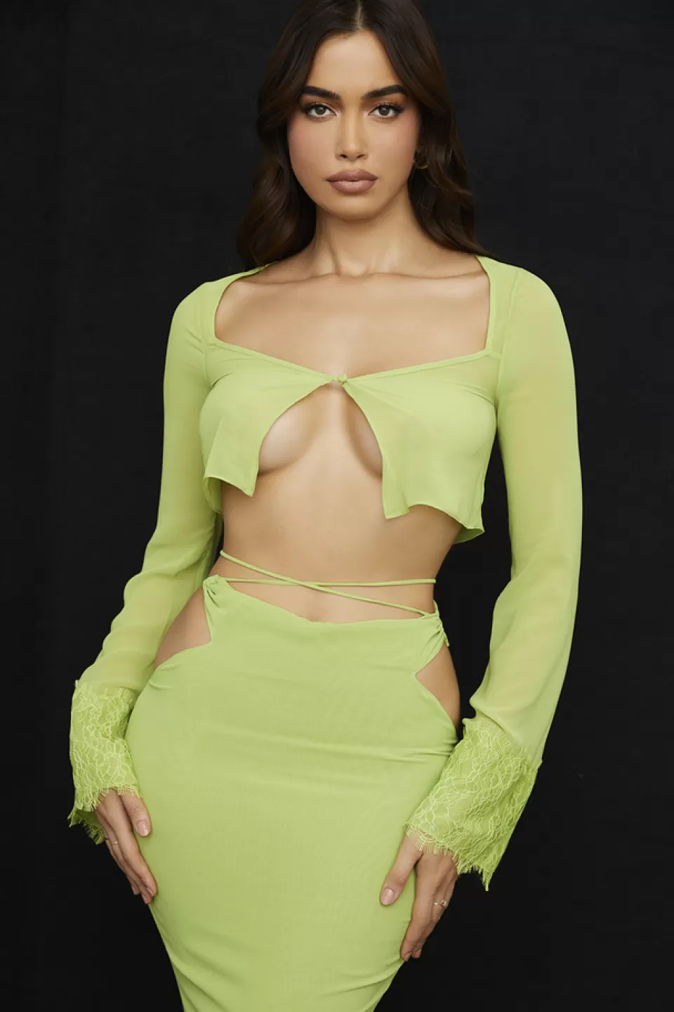 House of CB 'Tara' Lime Green Georgette Cropped Top Online