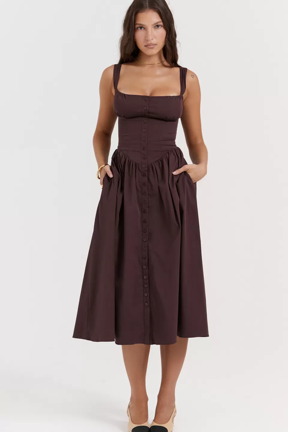 House of CB 'Tatiana' Rich Brown Midi Sundress Hot