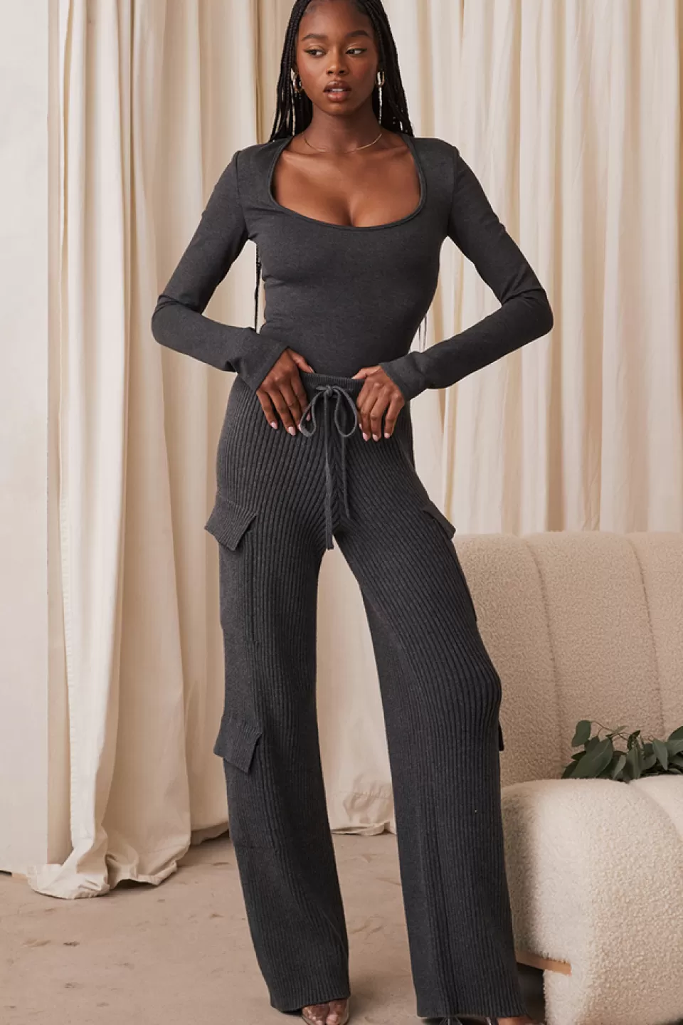 House of CB 'Tea' Charcoal Knitted Utility Trousers Shop