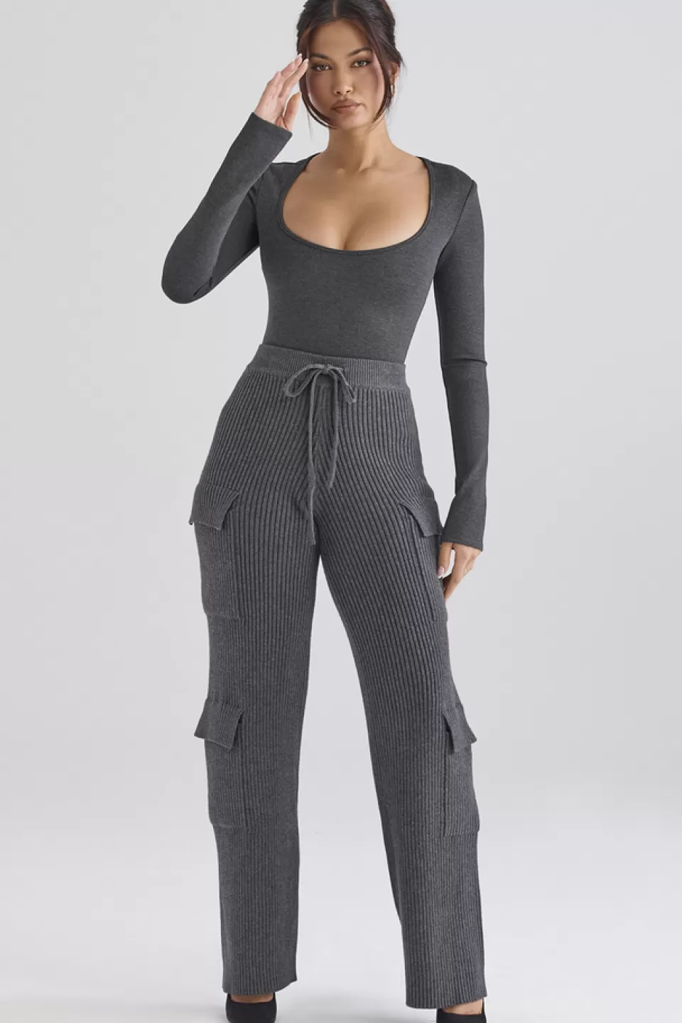 House of CB 'Tea' Charcoal Knitted Utility Trousers Shop