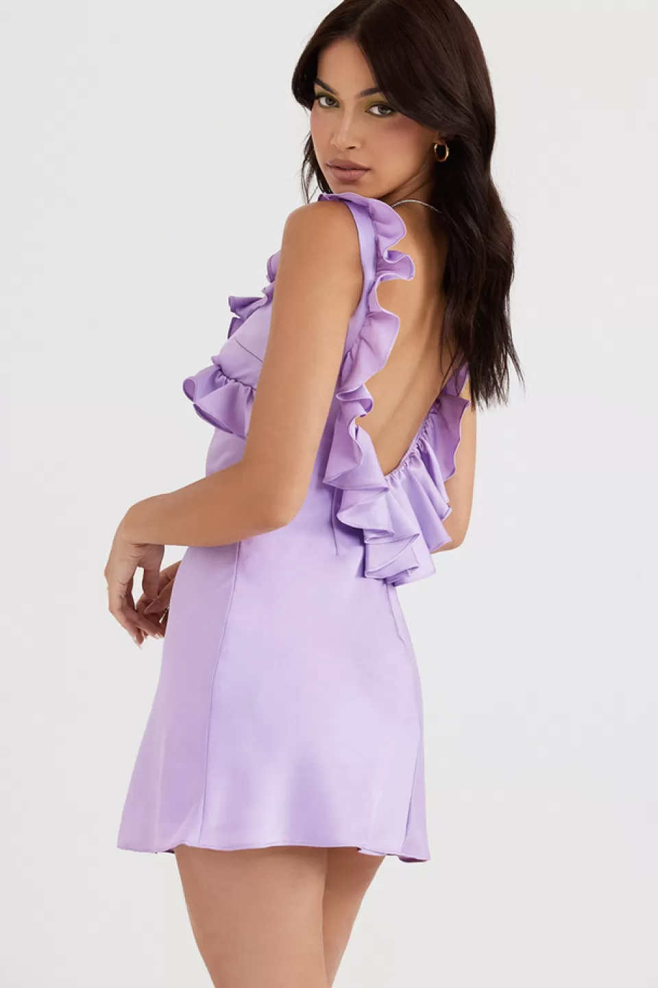 House of CB 'Tink' Orchid Satin Ruffle Mini Dress Discount