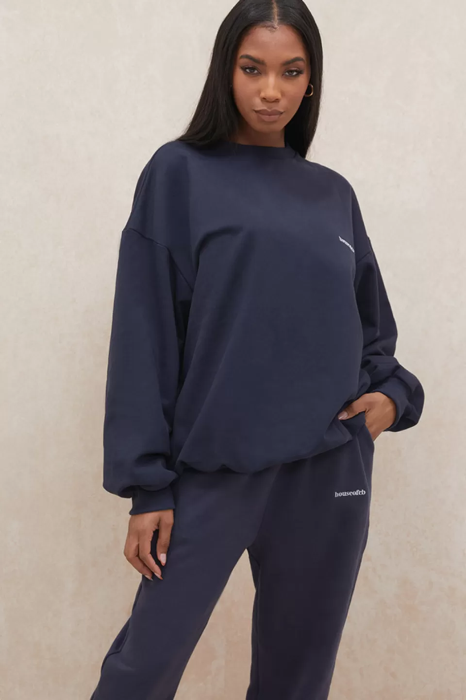 House of CB 'Tommy' Navy Oversized Crewneck Sweatshirt Discount