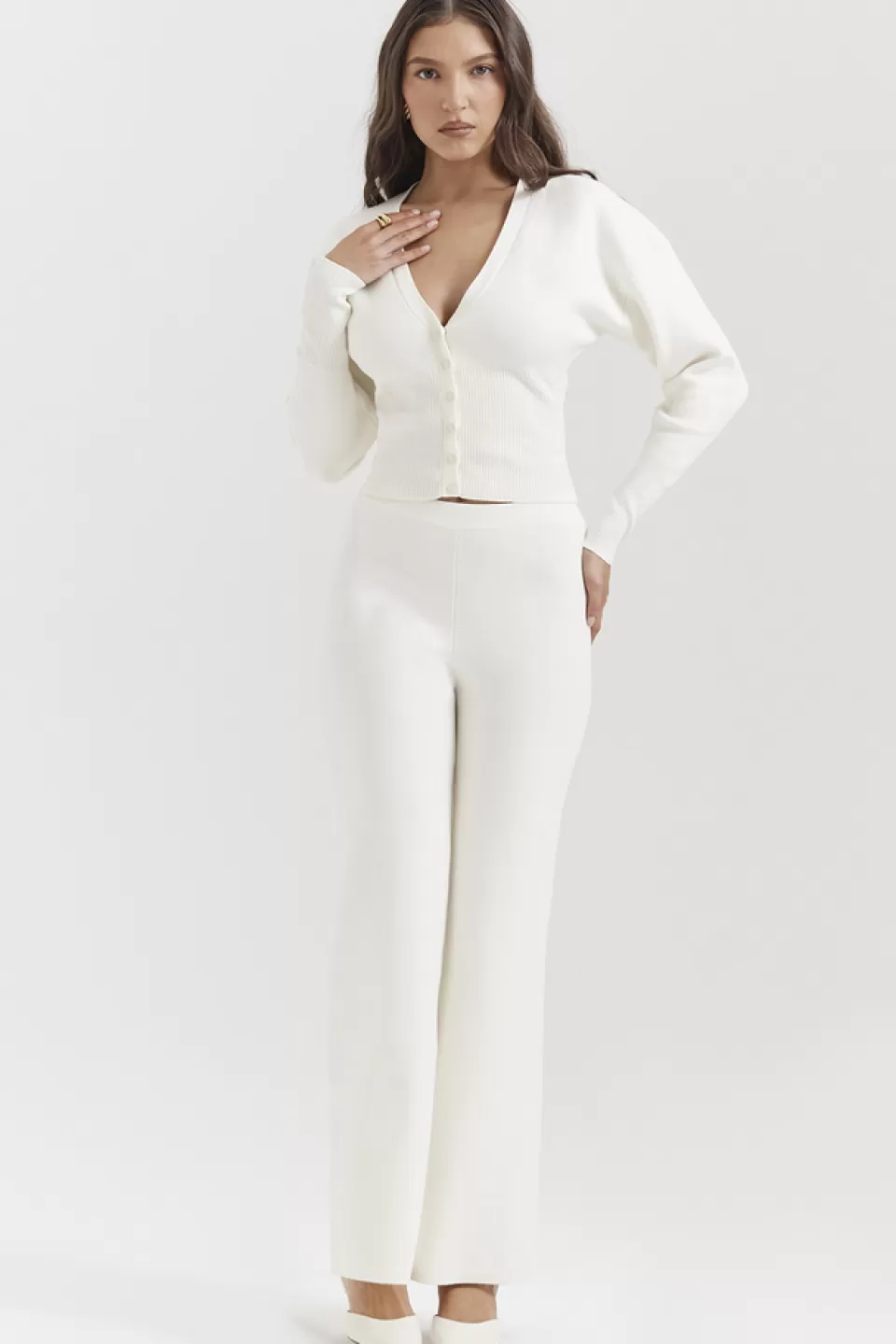 House of CB 'Vanna' Off White Cotton Knitted Trousers Shop