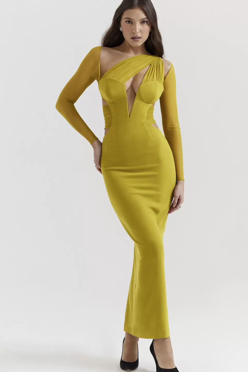 House of CB 'Zahra' Chartreuse Plunge Maxi Dress Online